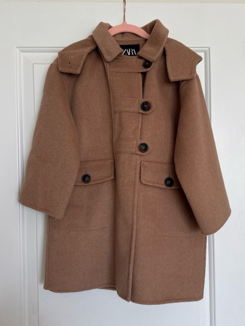 Zara Kids Tan Wool-Blend Pea Coat